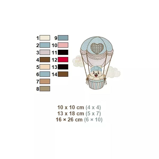 Borderie-machine-14-couleurs-5-tailles-ourson-garcon-ballon-montgolfiere-CR10073G