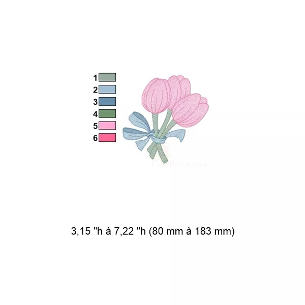 Fiche technique – Bouquet de tulipes avec boucle CR10157 : couleurs, dimensions.