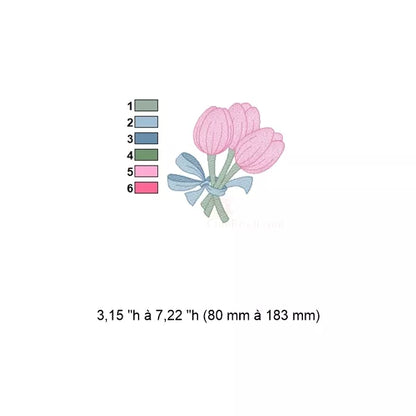 Fiche technique – Bouquet de tulipes avec boucle CR10157 : couleurs, dimensions.