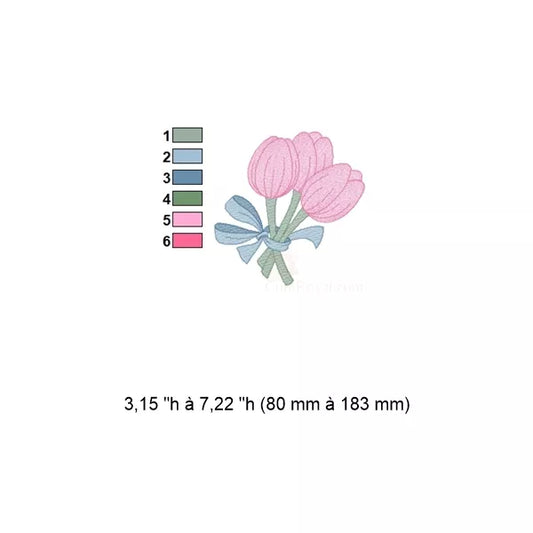 Fiche technique – Bouquet de tulipes avec boucle CR10157 : couleurs, dimensions.