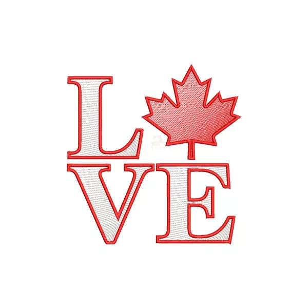 Motif de broderie machine – mot LOVE avec feuille d'érable canadienne à la place du O.