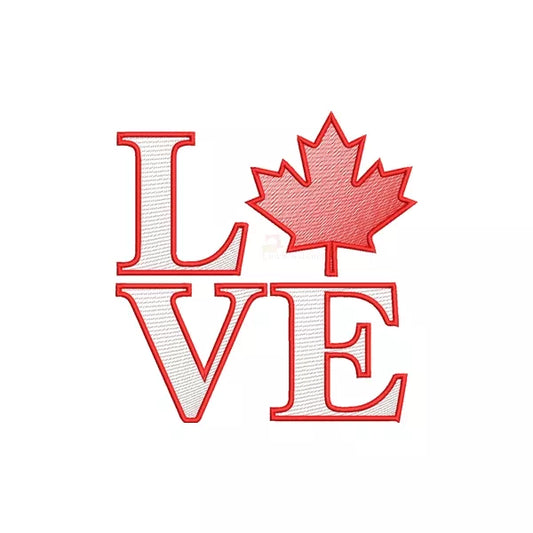 Motif de broderie machine – mot LOVE avec feuille d'érable canadienne à la place du O.