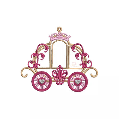 Carrosse-de-princesse-Rose-et-Or-Applique-Broderie-Machine