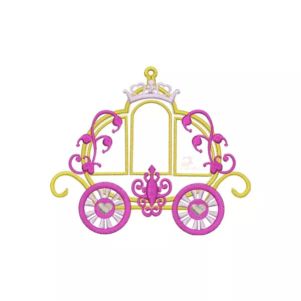 Carrosse-de-princesse-Jaune-et-Rose-Applique-Broderie-Machine