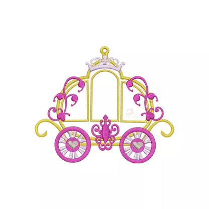Carrosse-de-princesse-Jaune-et-Rose-Applique-Broderie-Machine