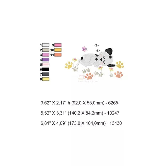 Couleurs-et-tailles-Chiot-dodo-fleurs-et-pattes-motifs-de-broderie-machine-CR10069