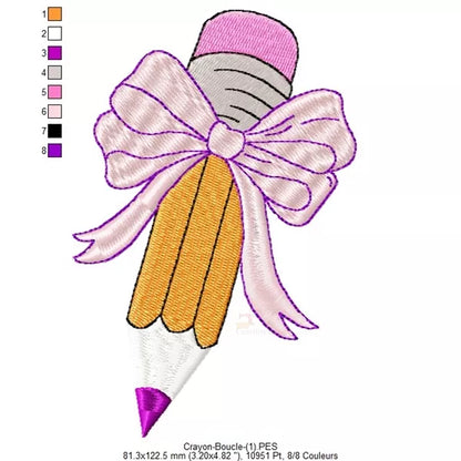 Crayon avec Boucle - 3 Tailles - Motifs de Broderie Machine