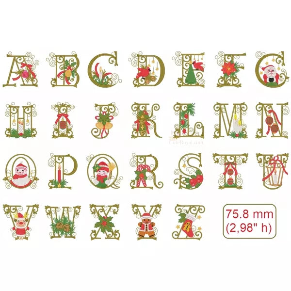 "Alphabet de Noël complet hauteur 3 pouces (7,5 cm) - Motif de broderie machine"