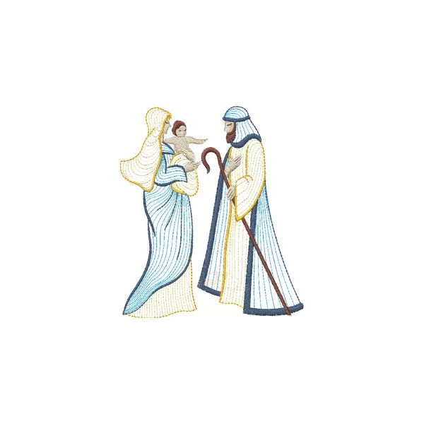 Thème crèche historique - Illustrations de Marie, Joseph, nouveaux-nés, anges, rois mages. (10 designs ondulés) - Motifs de broderie machine de Noël