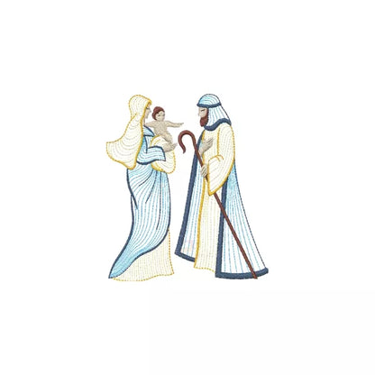Thème crèche historique - Illustrations de Marie, Joseph, nouveaux-nés, anges, rois mages. (10 designs ondulés) - Motifs de broderie machine de Noël