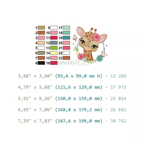 Girafe-avec-des-fleurs-23-couleus-et-5-tailles-Motifs-de-broderie-machine-CuteRoyal-CR10034