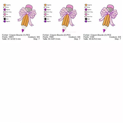 Crayon avec Boucle - 3 Tailles - Motifs de Broderie Machine