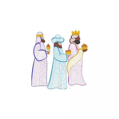 Thème crèche historique - Illustrations de Marie, Joseph, nouveaux-nés, anges, rois mages. (10 designs ondulés) - Motifs de broderie machine de Noël