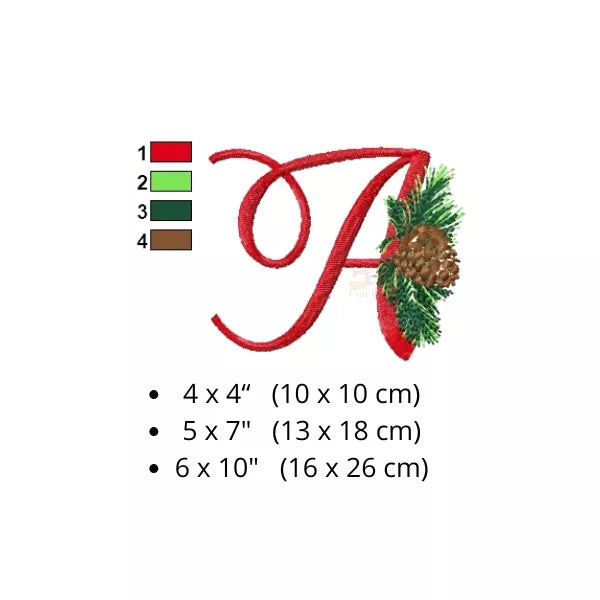 Lettre-A-avec-cocotte-de-pin-Sequences-changements-couleurs-et-tailles-des-cerceaux-compatibles-Motif-broderie-machine-de-Noël