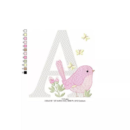 Lettre-A-taille-1-alphabet-oiseau-motif-broderie-machine-CuteRoyal