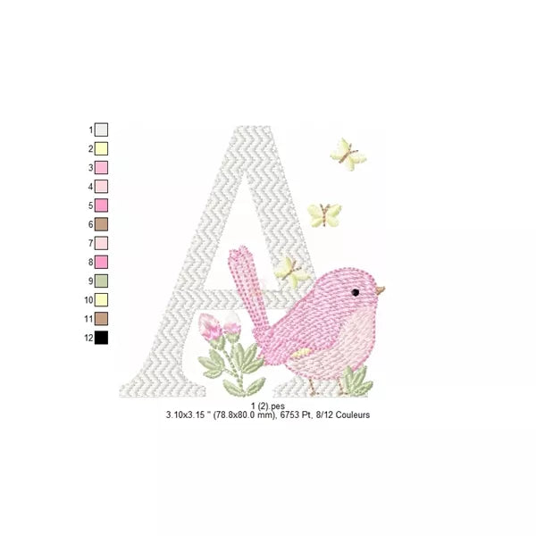 Lettre-A-taille-2-alphabet-oiseau-motif-broderie-machine-CuteRoyal