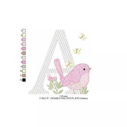 Lettre-A-taille-2-alphabet-oiseau-motif-broderie-machine-CuteRoyal