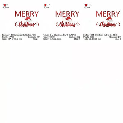 Info-Tailles-Merry-Christmas-flocons-chapeau-Motif-broderie-machine
