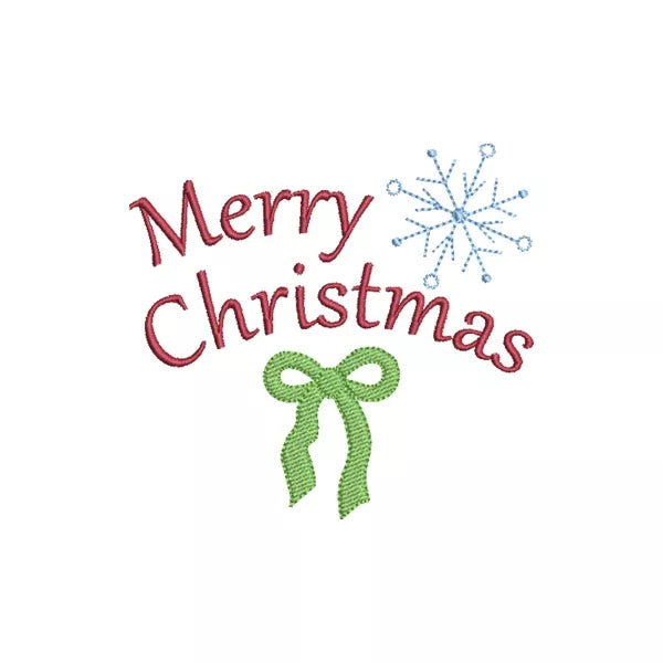 Merry Christmas avec flocon de neige et nœud – motif de broderie machine – CuteRoyal – Machine Embroidery Design.