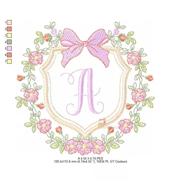 Monogramme-floral-royal-une-boucle-rose-lettre-A