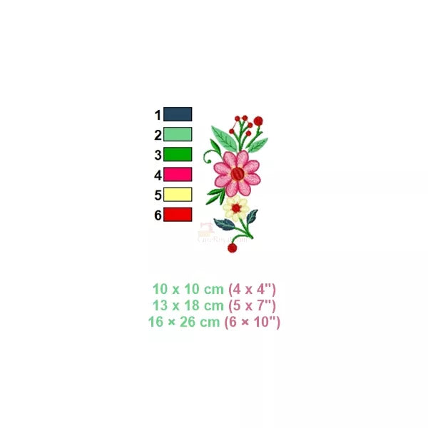 (6-couleurs-et-compatibilité-cerceau)-Motif-broderie-machine-Fleurs-ondulées-decoratives- jaune-et-rose, feuilles vertes et baies rouges-5-tailles-incluses-CR10027