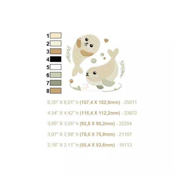 Motif-broderie-machine-ocean-phoques-et-bulle. 8 couleurs et 5 tailles.