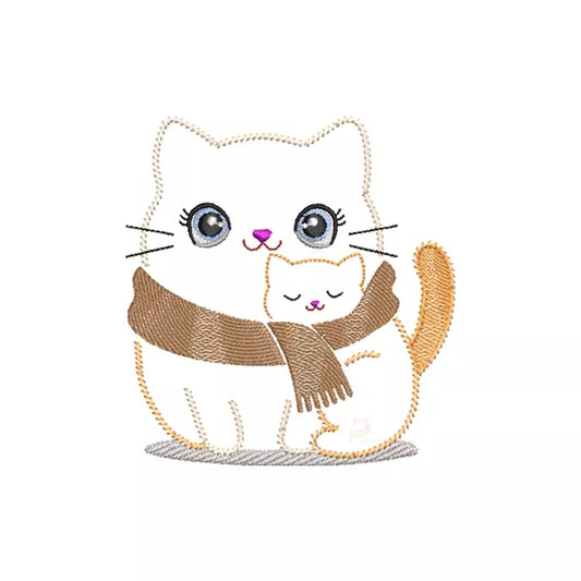 Motif-de-broderie-machine-Maman-chat-et-chaton-blottis-sous-un-foulard_CuteRoyal