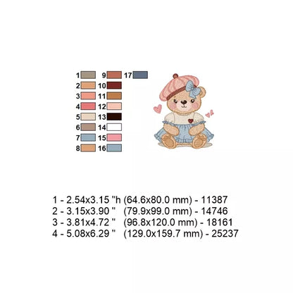 Ourson-fille-avec-beret-fiche-technique-couleurs-tailles-et-nombre-de-points-Motif-de-broderie-machine-CR10166