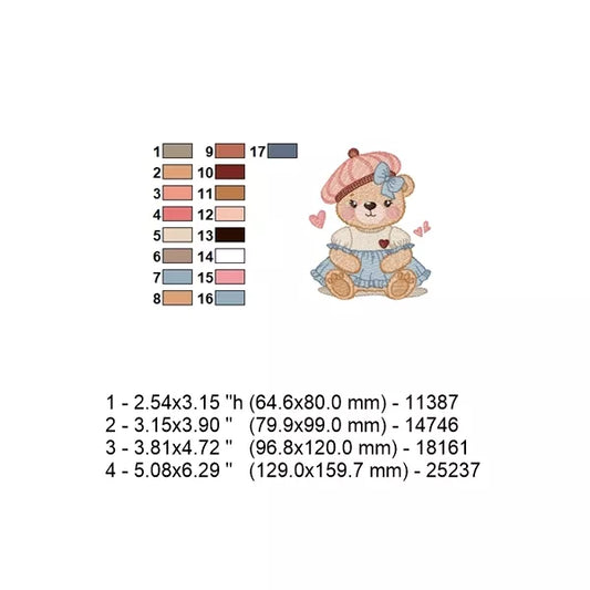 Ourson-fille-avec-beret-fiche-technique-couleurs-tailles-et-nombre-de-points-Motif-de-broderie-machine-CR10166