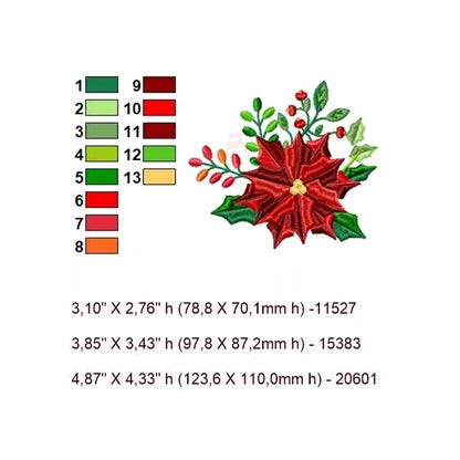 13-couleurs-Poinsettia-Feurs-de-Noel-3-tailles-incluses-Motifs-de-broderie-machine-de-Noel-CR10064