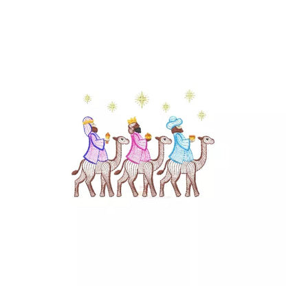 Thème crèche historique - Illustrations de Marie, Joseph, nouveaux-nés, anges, rois mages. (10 designs ondulés) - Motifs de broderie machine de Noël