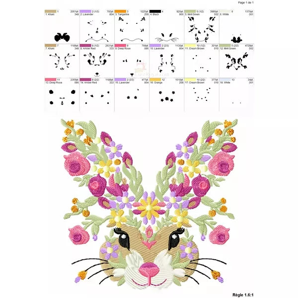 Sequences-Changements-Couleurs-Broderie-Tête-Lapin-Fleuri-pour-machine-à-broder