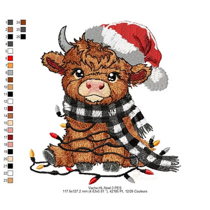 Taille-3-Bebe-Vache-Highland-de-Noel-Motif-de-broderie-machine