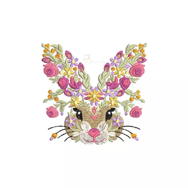 Broderie-Tête-Lapin-Fleuri-pour-machine-à-broder