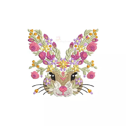 Broderie-Tête-Lapin-Fleuri-pour-machine-à-broder