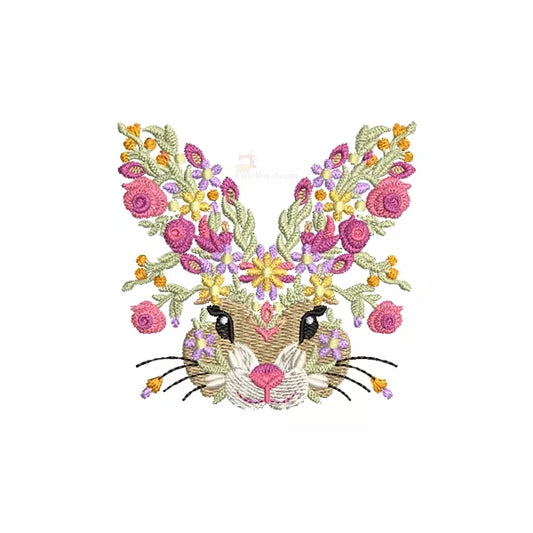 Broderie-Tête-Lapin-Fleuri-pour-machine-à-broder