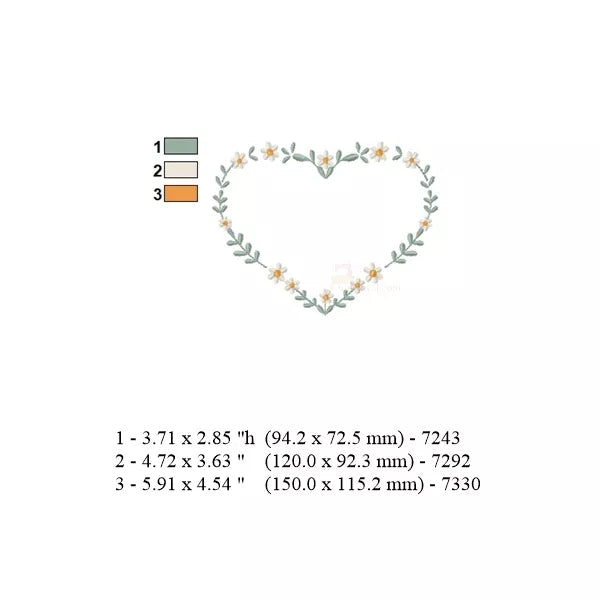 Fiche technique – Couronne cœur marguerite – couleurs, dimensions et nombre de points.