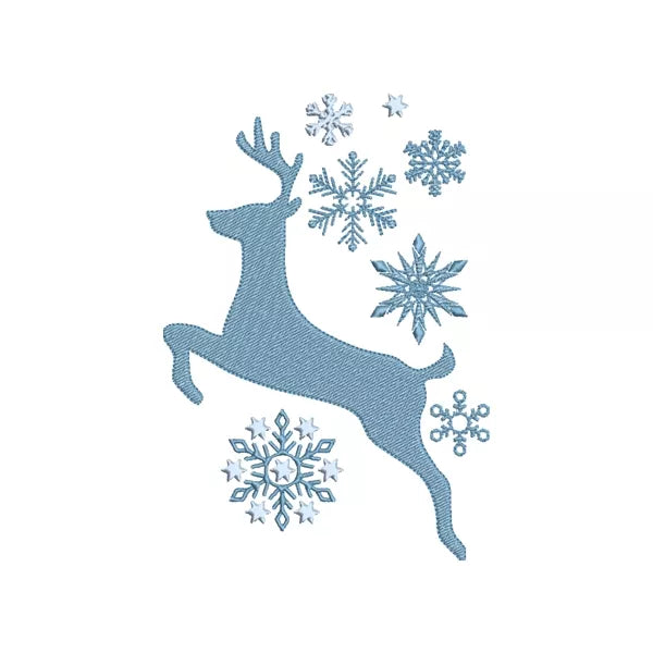 Cerf sautant avec flocons de neige - motif de broderie machine – CuteRoyal | Deer and snowflake machine embroidery design.