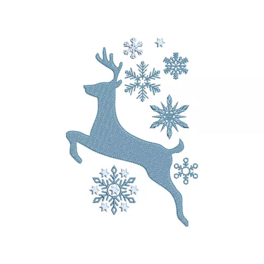 Cerf sautant avec flocons de neige - motif de broderie machine – CuteRoyal | Deer and snowflake machine embroidery design.