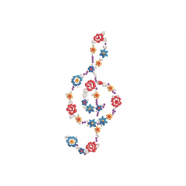 Clé de sol florale - Motif de broderie machine CuteRoyal |Floral treble clef - Machine Embroidery Design.

