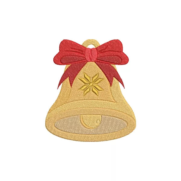 Cloche de Noël or avec un ruban rouge  et un étoile or - Motif de broderie machine CuteRoyal | Christmas Bell with Bow and Star Machine Embroidery Design.