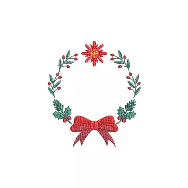 Couronne de Noël avec noeud rouge, poinsettia, houx et branches de sapin – Motif de broderie machine – CuteRoyal | Christmas wreath machine embroidery design