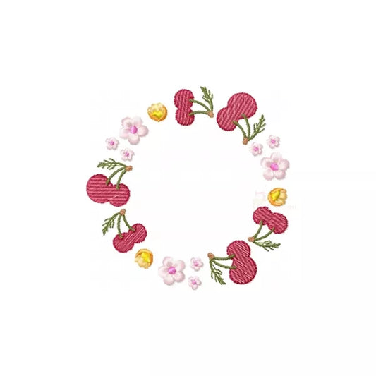 Motif de broderie machine couronne de cerises rouges et fleurs de cerisier – embroidery design cherry wreath