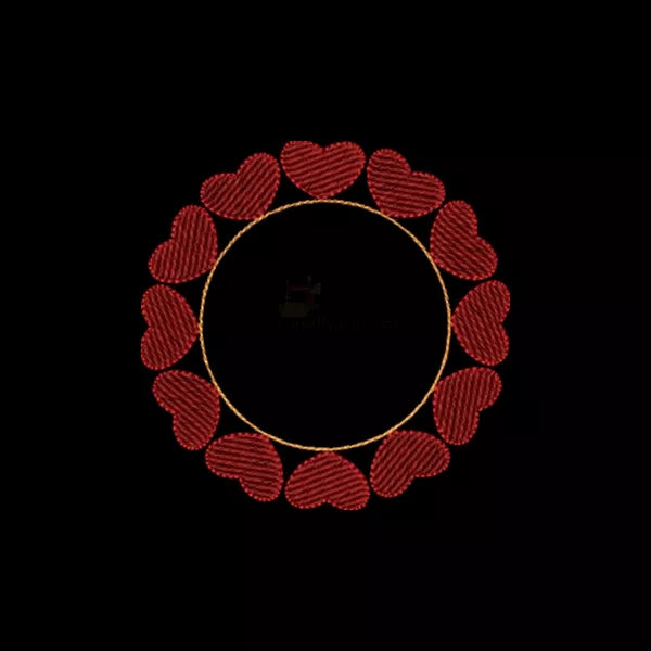 Rendu du motif de broderie couronne de cœurs rouges sur fond foncé.
