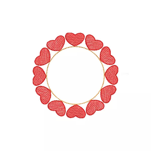 Motif de broderie machine couronne circulaire de cœurs rouges avec centre vide à personnaliser.