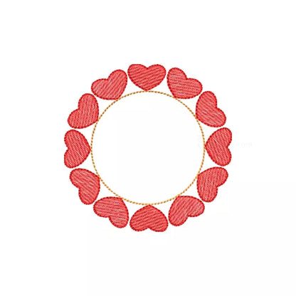 Motif de broderie machine couronne circulaire de cœurs rouges avec centre vide à personnaliser.