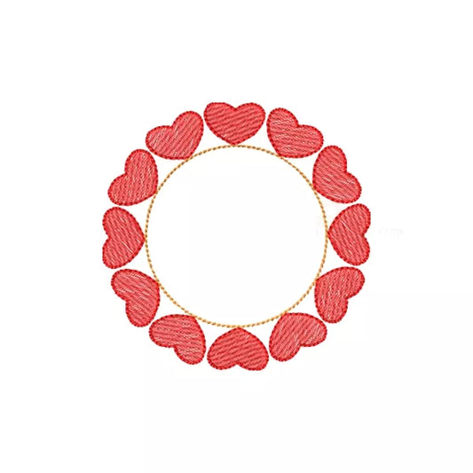 Motif de broderie machine couronne circulaire de cœurs rouges avec centre vide à personnaliser.