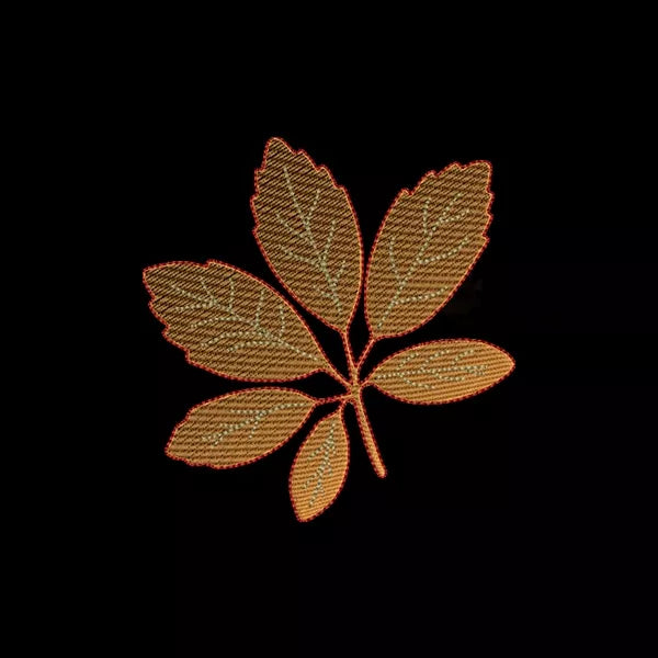 Rendu du motif de broderie feuille de marronnier d'automne sur fond foncé.