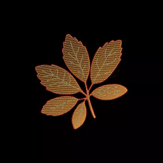 Rendu du motif de broderie feuille de marronnier d'automne sur fond foncé.