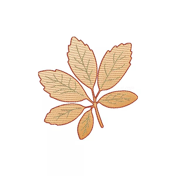 Motif de broderie machine feuille de marronnier composée aux teintes automnales.